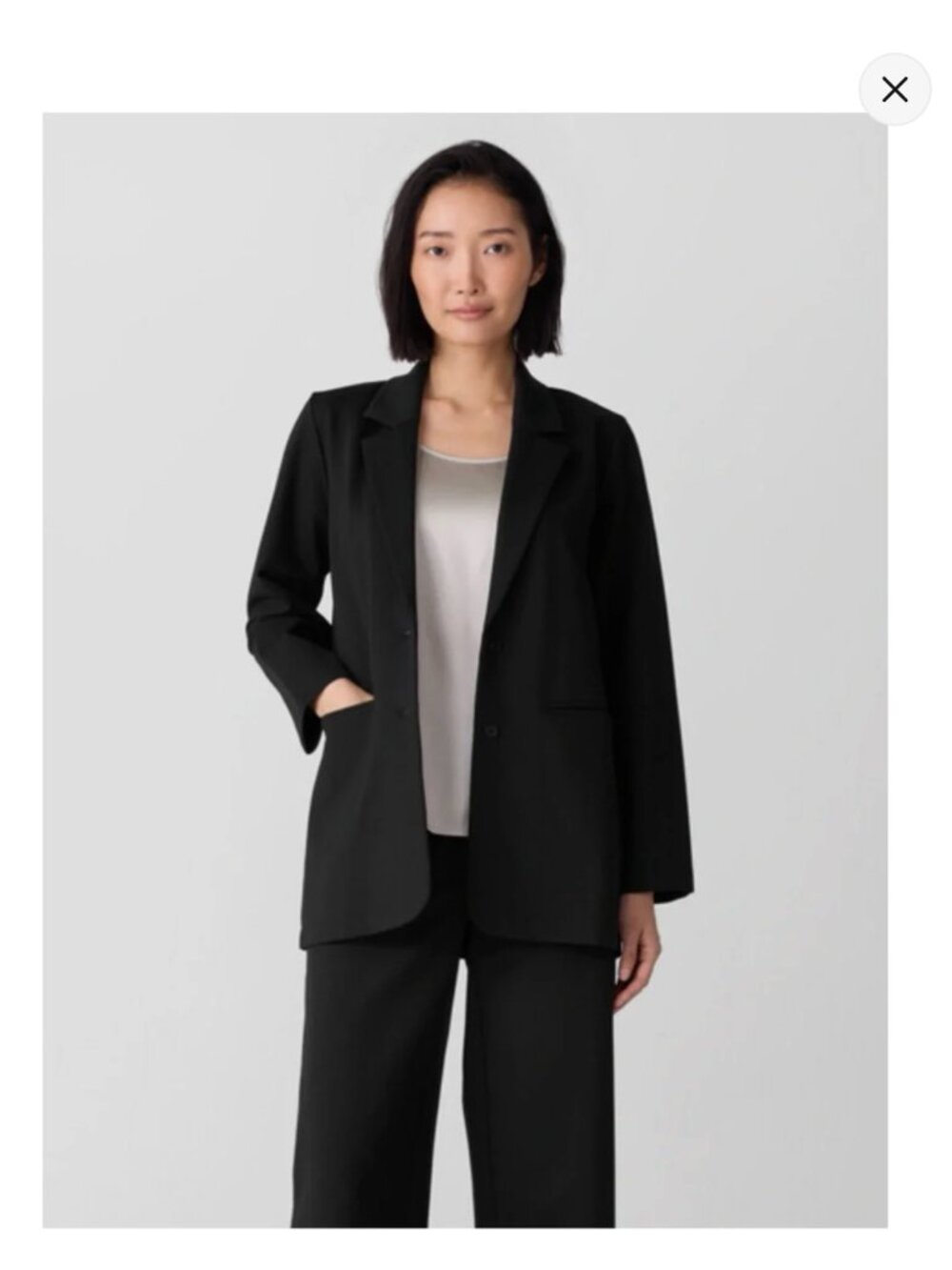Eileen Fisher Black Ponte Single Breasted Blazer L Open Front Pocket Minimalist